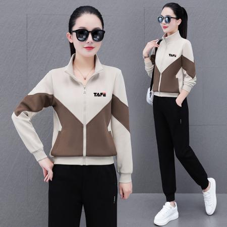 新款高含棉撞色时尚休闲运动套装女春秋洋气立领卫衣卫裤广场舞二件套 服裝批發女裝批發服飾貨源