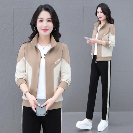 运动服套装女装春秋季新款休闲拼接长袖开衫卫衣三件套 服裝批發女裝批發服飾貨源