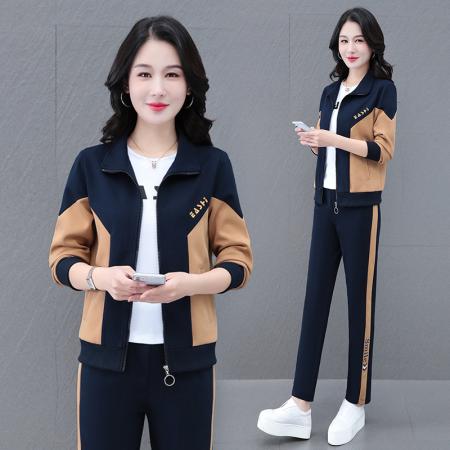 运动服套装女装春秋季新款休闲拼接长袖开衫卫衣三件套 服裝批發女裝批發服飾貨源