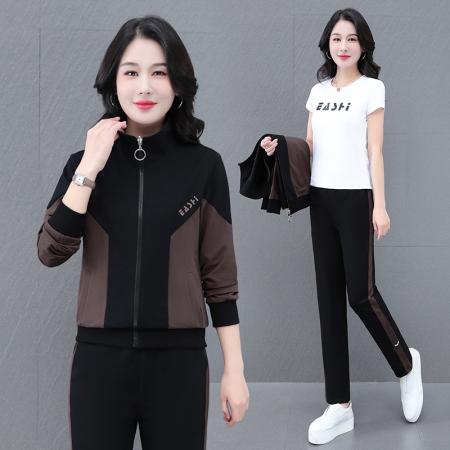 运动服套装女装春秋季新款休闲拼接长袖开衫卫衣三件套 服裝批發女裝批發服飾貨源