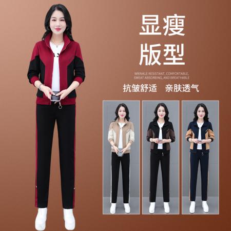 运动服套装女装春秋季新款休闲拼接长袖开衫卫衣三件套 服裝批發女裝批發服飾貨源