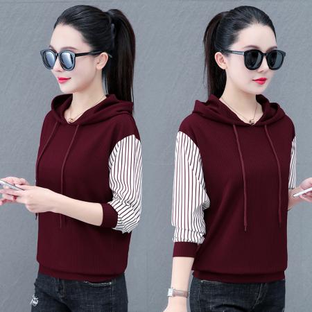 长袖卫衣女春季新款春秋拼接撞色连帽宽松休闲上衣 服裝批發女裝批發服飾貨源