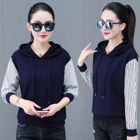 长袖卫衣女春季新款春秋拼接撞色连帽宽松休闲上衣 服裝批發女裝批發服飾貨源