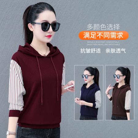 长袖卫衣女春季新款春秋拼接撞色连帽宽松休闲上衣 服裝批發女裝批發服飾貨源