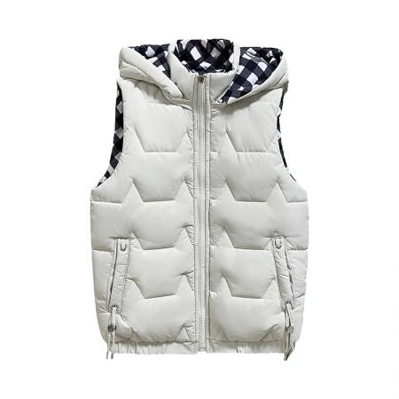 FA52303# 冬季时尚新款双面穿加厚女款防风连帽马甲聚温保暖纯色百搭马甲 服裝批發女裝批發服飾貨源