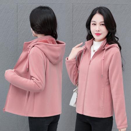 冬季女新款奥粒绒连帽外套加绒休闲运动女款连帽抓绒外套 服裝批發女裝批發服飾貨源