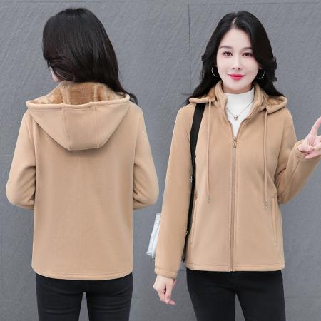 冬季女新款奥粒绒连帽外套加绒休闲运动女款连帽抓绒外套 服裝批發女裝批發服飾貨源