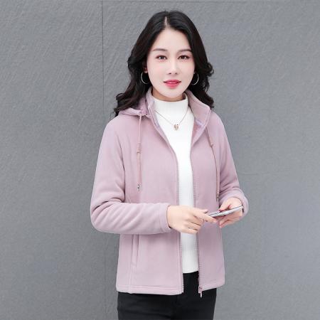 冬季女新款奥粒绒连帽外套加绒休闲运动女款连帽抓绒外套 服裝批發女裝批發服飾貨源