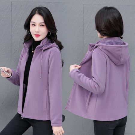 冬季女新款奥粒绒连帽外套加绒休闲运动女款连帽抓绒外套 服裝批發女裝批發服飾貨源