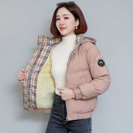 时尚冬季新款加绒加厚保暖棉衣可脱卸连帽纯色女款保暖棉衣 服裝批發女裝批發服飾貨源