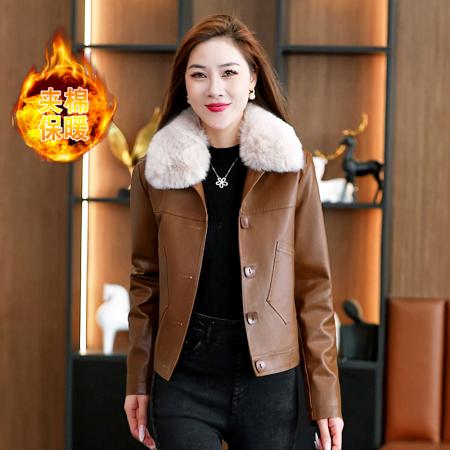 时尚皮衣短款防风保暖加厚女冬季新款时尚口袋保暖时尚皮衣 服裝批發女裝批發服飾貨源
