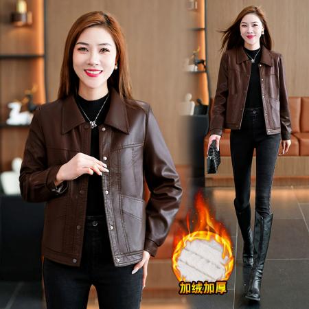 时尚皮衣短款防风保暖加厚女冬季新款时尚口袋保暖时尚皮衣 服裝批發女裝批發服飾貨源