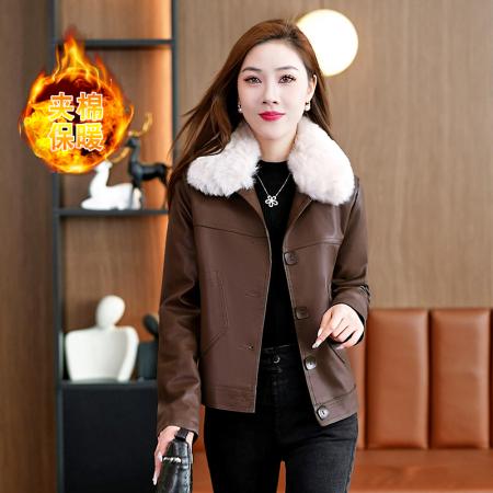 时尚皮衣短款防风保暖加厚女冬季新款时尚口袋保暖时尚皮衣 服裝批發女裝批發服飾貨源
