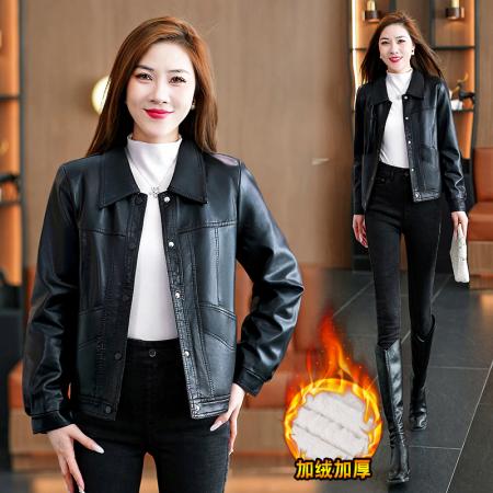 时尚皮衣短款防风保暖加厚女冬季新款时尚口袋保暖时尚皮衣 服裝批發女裝批發服飾貨源