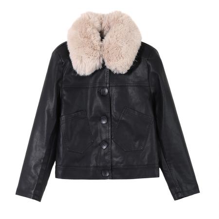 时尚皮衣短款防风保暖加厚女冬季新款时尚口袋保暖时尚皮衣 服裝批發女裝批發服飾貨源