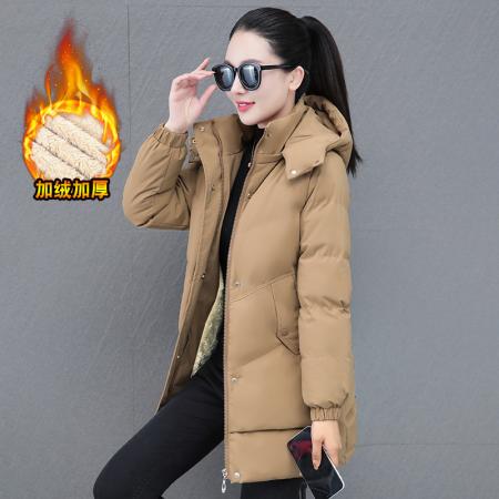 新款外套加绒连帽中长款棉衣时尚连帽保暖棉袄百搭时尚外套棉衣 服裝批發女裝批發服飾貨源