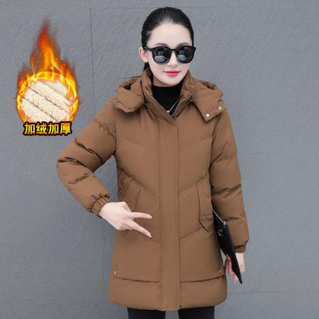 新款外套加绒连帽中长款棉衣时尚连帽保暖棉袄百搭时尚外套棉衣 服裝批發女裝批發服飾貨源