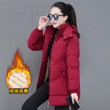 新款外套加绒连帽中长款棉衣时尚连帽保暖棉袄百搭时尚外套棉衣 服裝批發女裝批發服飾貨源