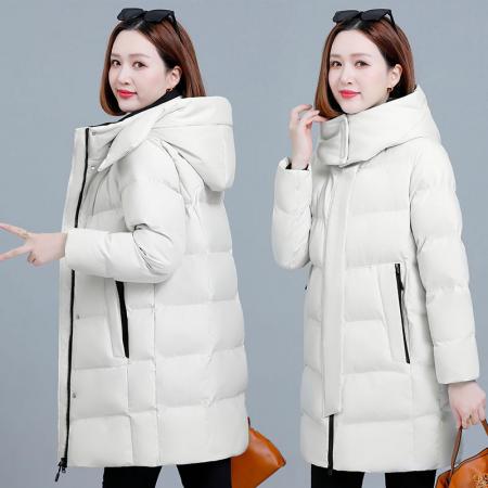 御寒保暖冬季新款时尚简约中长款女款保暖棉服防风拉链立领可脱卸连帽 服裝批發女裝批發服飾貨源