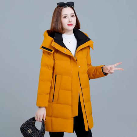 御寒保暖冬季新款时尚简约中长款女款保暖棉服防风拉链立领可脱卸连帽 服裝批發女裝批發服飾貨源