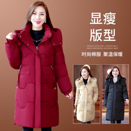 保暖时尚中长款冬季新款纯色棉服可脱卸连帽简约舒适百搭 服裝批發女裝批發服飾貨源