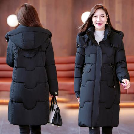 保暖时尚中长款冬季新款纯色棉服可脱卸连帽简约舒适百搭 服裝批發女裝批發服飾貨源