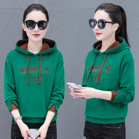 秋季韩版宽松长袖连帽卫衣女春秋新款休闲减龄带帽套头卫衣外套 服裝批發女裝批發服飾貨源