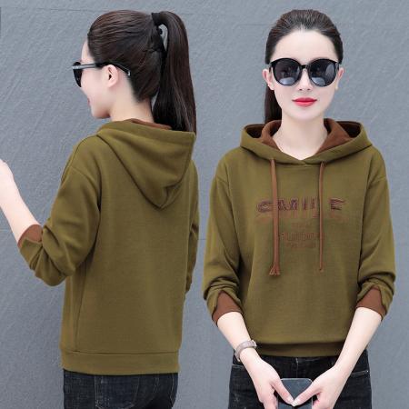 秋季韩版宽松长袖连帽卫衣女春秋新款休闲减龄带帽套头卫衣外套 服裝批發女裝批發服飾貨源