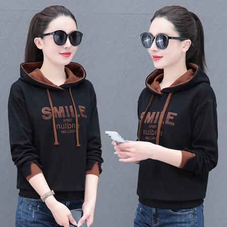 秋季韩版宽松长袖连帽卫衣女春秋新款休闲减龄带帽套头卫衣外套 服裝批發女裝批發服飾貨源