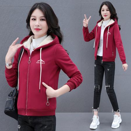 源头工厂 外套女加绒秋冬新款开衫连帽女时尚大码女装韩版外套 服裝批發女裝批發服飾貨源