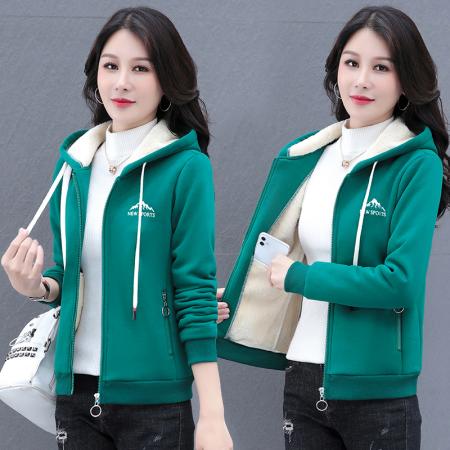 源头工厂 外套女加绒秋冬新款开衫连帽女时尚大码女装韩版外套 服裝批發女裝批發服飾貨源