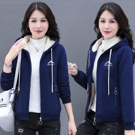 源头工厂 外套女加绒秋冬新款开衫连帽女时尚大码女装韩版外套 服裝批發女裝批發服飾貨源