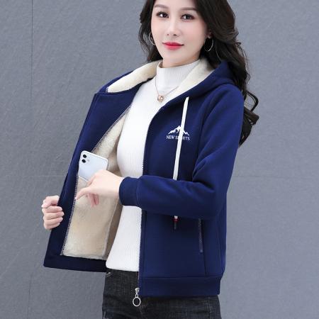 源头工厂 外套女加绒秋冬新款开衫连帽女时尚大码女装韩版外套 服裝批發女裝批發服飾貨源