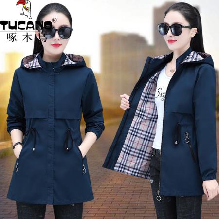 啄木鸟专供 源头工厂中长款外套女装新款春秋连帽宽松休闲夹克 可二开 服裝批發女裝批發服飾貨源