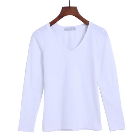 爆款现货韩版纯棉修身打底衫女长袖紧身v字领新款春秋内搭衣 服裝批發女裝批發服飾貨源
