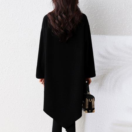 FA52333# 秋冬新款休闲洋气不规则胖mm大码v领百搭中长设计感上衣  服裝批發女裝批發服飾貨源