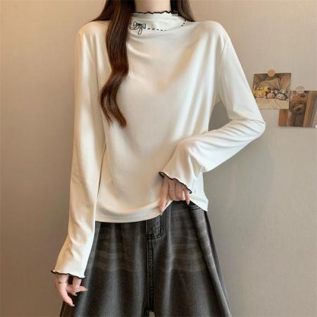 FA52348# 半高领打底衫女秋冬新款蝴蝶结内搭保暖上衣韩版t恤女  服裝批發女裝批發服飾貨源