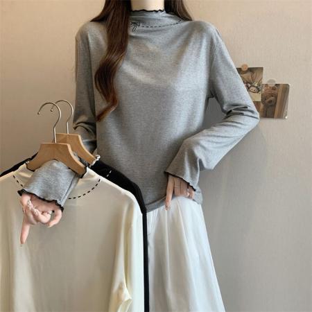 FA52348# 半高领打底衫女秋冬新款蝴蝶结内搭保暖上衣韩版t恤女  服裝批發女裝批發服飾貨源