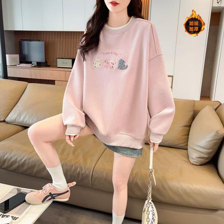 FA52350# 卫衣女加绒冬新款慵懒风设计感宽松韩版大码假两件上衣  服裝批發女裝批發服飾貨源