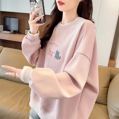 FA52350# 卫衣女加绒冬新款慵懒风设计感宽松韩版大码假两件上衣  服裝批發女裝批發服飾貨源