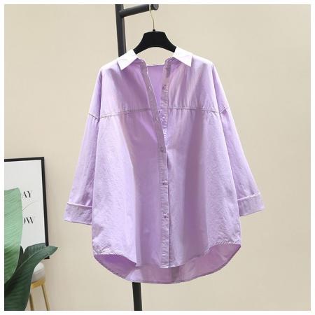 FA52362# 秋季新款纯棉长袖衬衫女宽松百搭设计感中长款开叉衬衣女外穿  服裝批發女裝批發服飾貨源