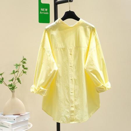 FA52362# 秋季新款纯棉长袖衬衫女宽松百搭设计感中长款开叉衬衣女外穿  服裝批發女裝批發服飾貨源