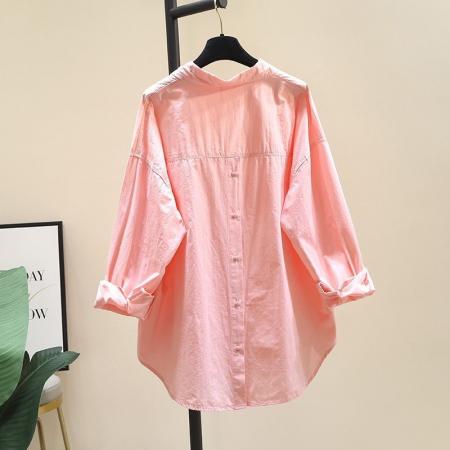 FA52362# 秋季新款纯棉长袖衬衫女宽松百搭设计感中长款开叉衬衣女外穿  服裝批發女裝批發服飾貨源