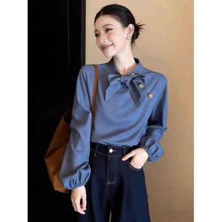FA52364# 今年流行的漂亮小衫高级感轻奢减龄洋气设计感小众蓝色衬衫早春女  服裝批發女裝批發服飾貨源