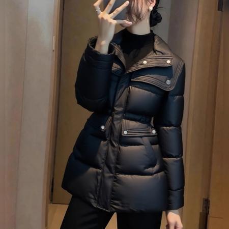 FA52366# 棉服女款冬季高级感独特超好看气质收腰保暖中长款黑色夹棉厚外套  服裝批發女裝批發服飾貨源