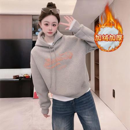 FA52368# 纯棉华棉复合奥粒绒卫衣女秋冬季新款潮宽松连帽保暖上衣  服裝批發女裝批發服飾貨源