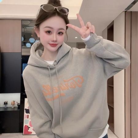 FA52368# 纯棉华棉复合奥粒绒卫衣女秋冬季新款潮宽松连帽保暖上衣  服裝批發女裝批發服飾貨源