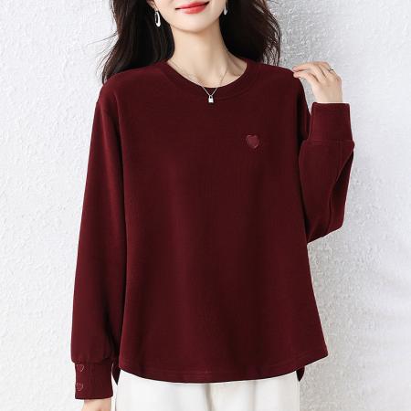 FA52374# 秋冬新款宽松大码刺绣褶皱显瘦百搭圆领长袖卫衣女  服裝批發女裝批發服飾貨源