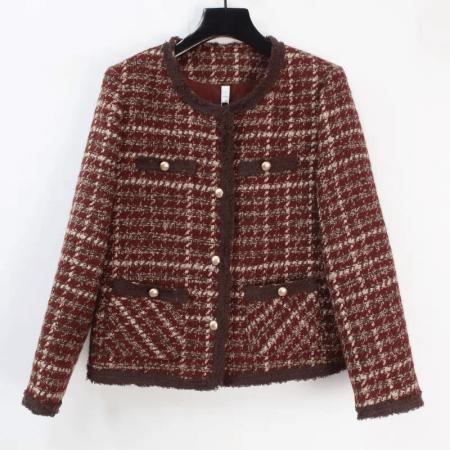 FA52376# 法式粗花呢安哥拉红格子小香风外套秋冬季新款小个子短款上衣  服裝批發女裝批發服飾貨源