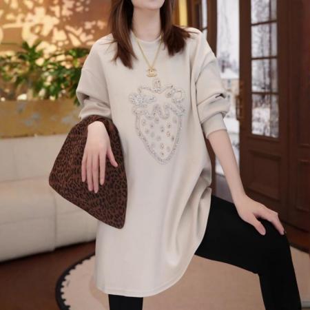 FA52377# 休闲百搭中长款上衣秋冬德绒磨毛内搭大码宽松保暖打底衫  服裝批發女裝批發服飾貨源